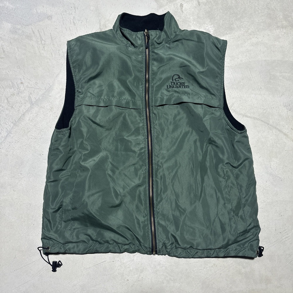 VTG Duck's Unlimited, Men's Olive Green/Black Reversible Outdoor Vest SZ L Y2K